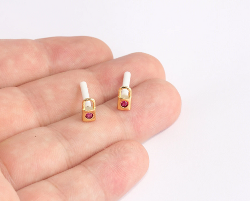 Lock Earrings, Micro Pave Mini Lock