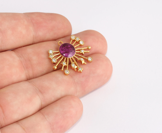 22x26mm 24k Parlak Altın Galaksi Madalyonu, Mikro Döşeme SLM251