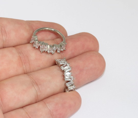 17,5mm Rhodium Plated Baguette Rings, Cubic Zirconia , SLM64