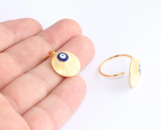 17-18mm 24k Shiny Gold Rings, Blue Enamel Evil Eye Rings, SLM877