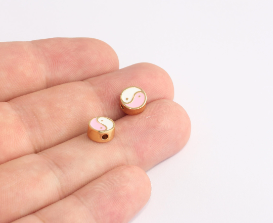 4x8,5 mm 24 ayar Parlak Altın Boncuklar, Mine Yin Yang Tılsımları, SLM548