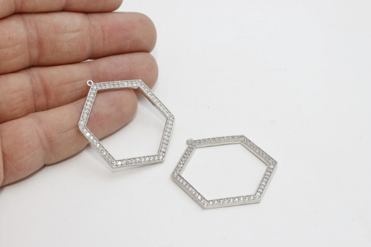 32mm Rhodium Plated Hexagon, Micro Hexagon Brass, ZRCN356