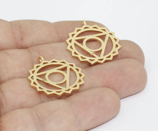 25x28mm 24k Shiny Gold Chakra Charms, Chakra Gold, BRT662