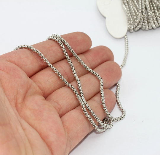 2,8mm Rhodium Plated Rolo Chain, Soldered Chains, Bulk BXB282