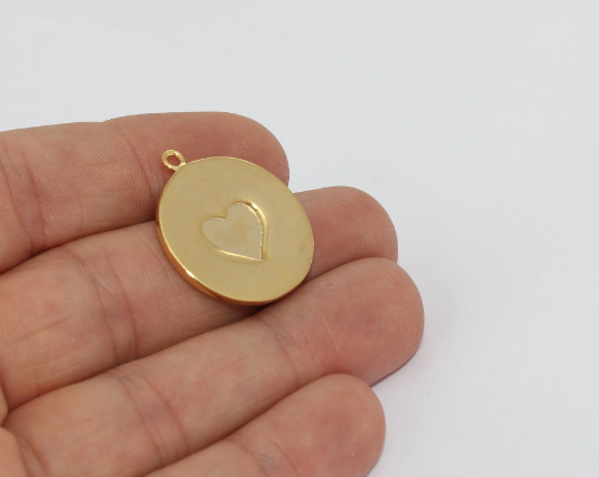 23x26mm 24k Shiny Gold Heart Medallion, Heart ,Love , MTE1519