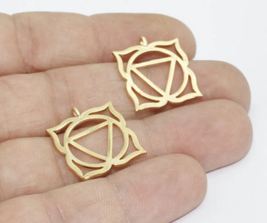 19x21mm 24k Shiny Gold Chakra Charms, Chakra Gold, BRT665
