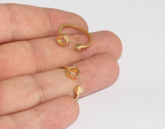 16-17mm 24k Shiny Gold Heart Bar Rings, Gold Heart Rings, MLS794
