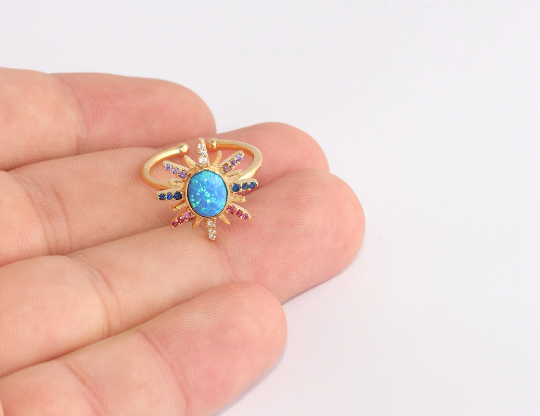 16-17mm 24k Shiny Gold Sun Ring, CZ Micro Pave Sun SLM897