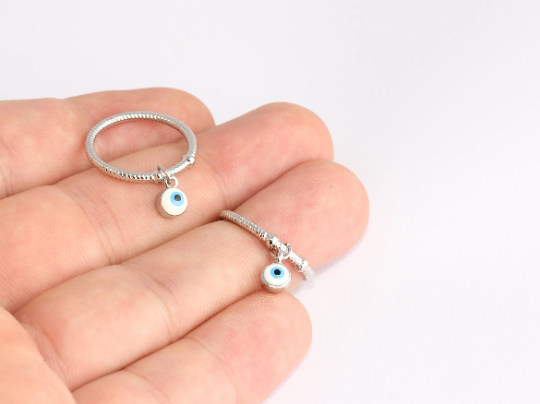 17mm Rhodium Plated Heart Rings, Braided String Ring, Evil SLM796