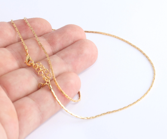 17'' 24k Shiny Gold Snake Necklace, Gold Box Necklace AE164