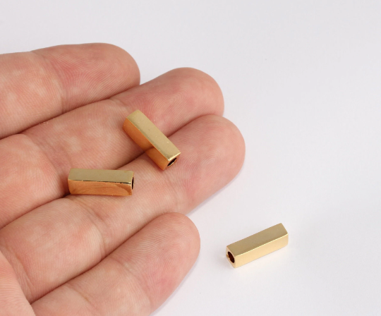 5x16mm 24 Ayar Parlak Altın Kare Boncuklar, Altın Kare Tüpler, SLM233