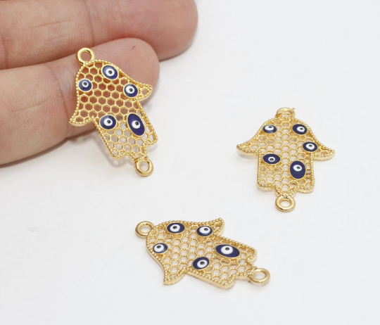 20x29mm 24k Shiny Gold Evil Eye Hamsa, Evil Eye Charm, ZRCN332