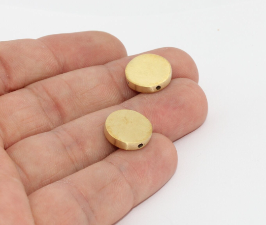 14mm Raw Brass Coins, Spacer Beads, Round, Hammered , Solid MTE809
