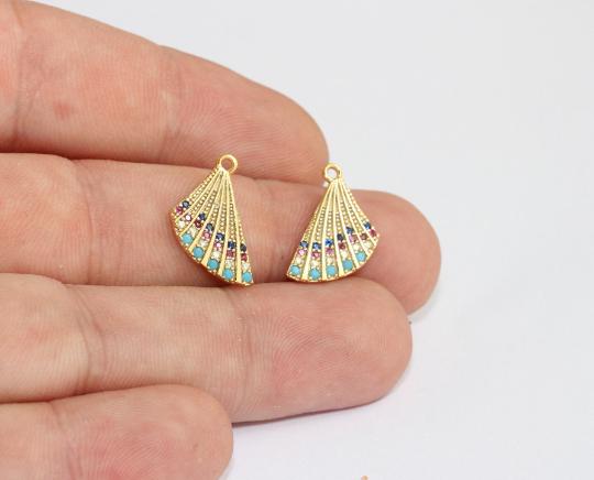 Ciondoli a conchiglia in oro lucido 24k da 15 mm, conchiglia micro pavé MLS471