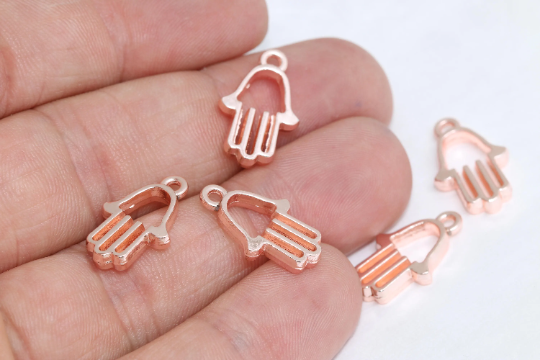 Ciondoli Hamsa in oro rosa 11x18 mm, ciondolo mano di Fatima, collana Hamsa, ROSE182