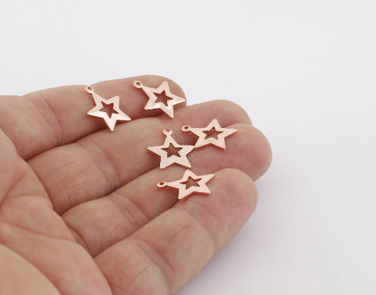 Ciondoli a forma di stella in oro rosa 13x14 mm, ciondolo a forma di stella, stella ROSE28