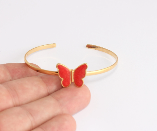 24k Shiny Gold Bracelet Cuff, Wire Butterfly Bracelet CHK707-2