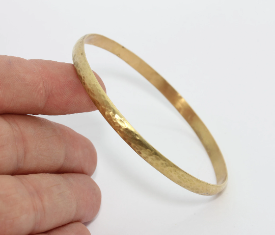 6mm Raw Brass Domed Bracelet, Hammered Bracelet,              TFK9-1