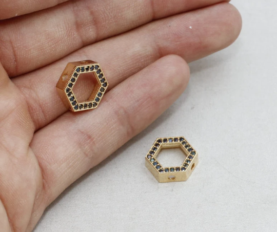 12mm 22k Shiny Gold Hexagon, Micro Pave Hexagon,Brass ZRCN143