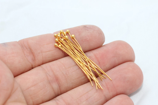 35mm 24k Shiny Gold Ball Head Pins, Jewelry Making, CHK377