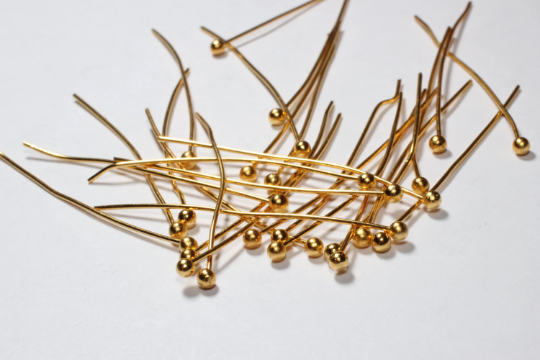 35mm 24k Shiny Gold Ball Head Pins, Jewelry Making, CHK377