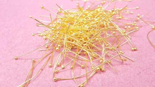 35mm 24k Shiny Gold Ball Head Pins, Jewelry Making, CHK377