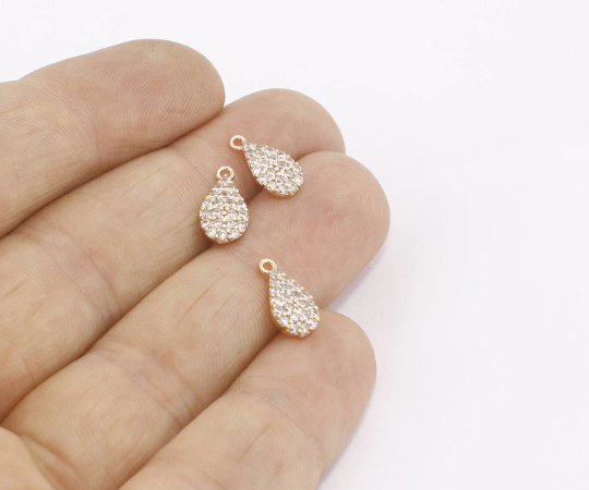 6x12mm Rose Gold Charms, Drop Charms, Micro Pave Drop Charms, CZ Bracelet Charms, Cubic Zirconia Charms, Teardrop Charms, SPC, ZRCN692