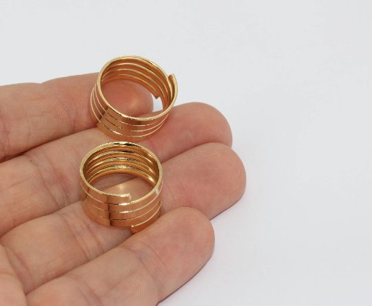 17mm 24k Shiny Gold Wide Ring, Flat Band Ring, Spiral Rings , MTE1505