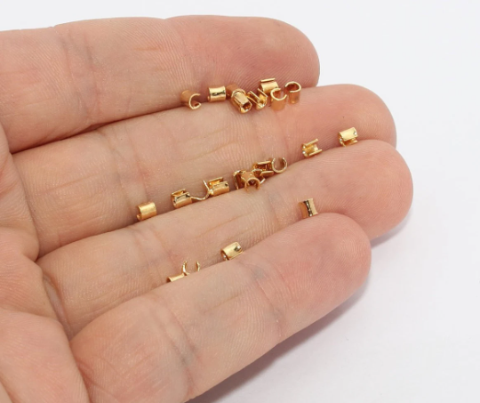 Crimpatura interna da 1,5 mm in oro lucido 24k, punta del cordone in oro, MTE963