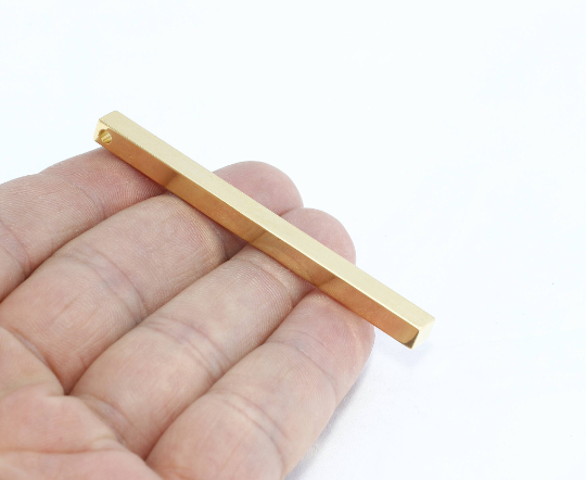 Barra quadrata in oro lucido 24k da 5x70 mm, barra in ottone massiccio, barra con targhetta, barra personalizzata, ciondolo a barra, stampaggio grezzo, ciondoli placcati in oro, AE123