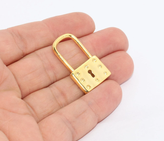 19x33mm 24k Shiny Gold Padlock Charms, Gold Pendant, MTE934
