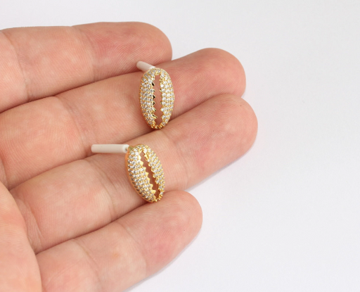 Shell Earrings, CZ Shell Stud Earrings