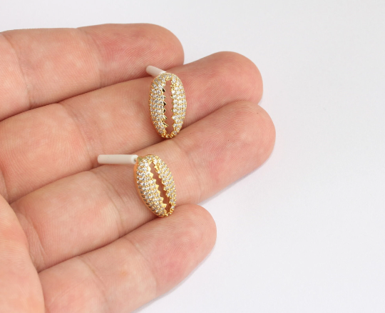 Shell Earrings, CZ Shell Stud Earrings
