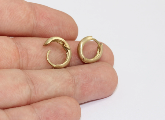 13mm Raw Brass Earrings, Small Leverback Hoops, Small , MLS456