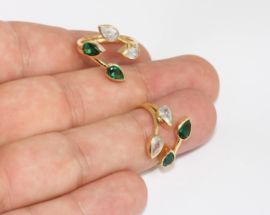 16-17mm 24k Shiny Gold Micro Pave Rings, Dainty Leaf, Gold MLS947