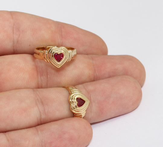 17-18mm 24k Shiny Gold Heart Ring, Micro Pave Heart Rings, MLS290
