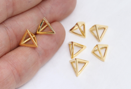 10mm 24k Shiny Gold Pyramid Charms, Geometric Charms BRT753