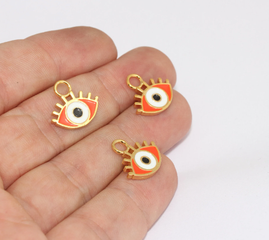 14x15mm 24k Shiny Gold Evil Eye Charms, Enamel Evil, BRT262