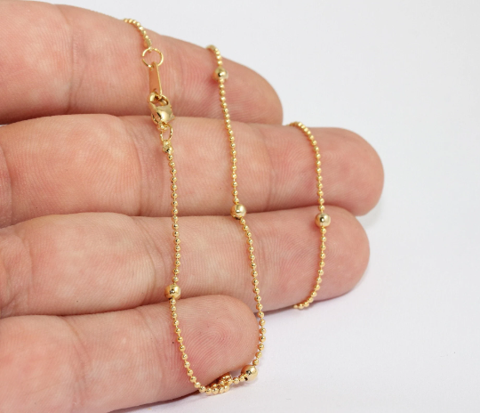 17'' 1,2mm 24k Shiny Gold Necklace, Satellite Necklace Chain, CHK463