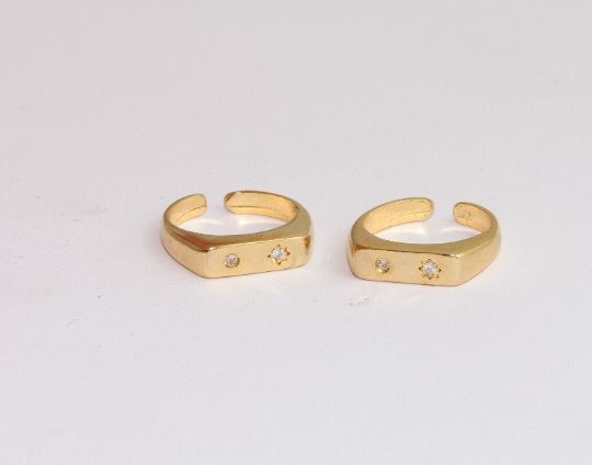 16-17mm 24k Shiny Gold Star Rings, Micro Pave Dainty Rings, MLS83