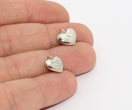 11mm Silver Plated Heart, Silver Pendant, Silver Heart Charms, MTE940