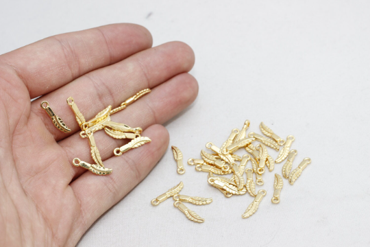 4x16mm 24 Ayar Parlak Altın Yapraklı Tılsımlar, Altın Kaplama Bulgular, BRT498