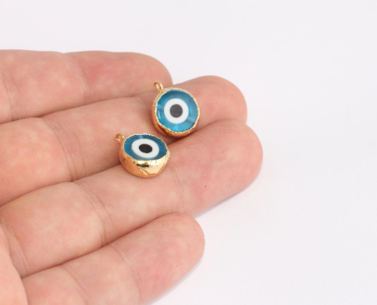 Perline anti-malocchio in oro lucido 24k da 13x16 mm, malocchio blu, SLM447