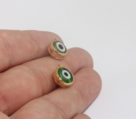 11mm 24k Shiny Gold Evil Eye Beads, Evil Eye Charms,ERE, MLS198