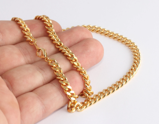 17,5" 24k Shiny Gold Curb Necklace, Ready Made Necklace, XP141