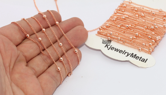 Gül Altın Top Zincir 1,4 mm Lehimli Zincir, Choker Zincir, BXB261-2