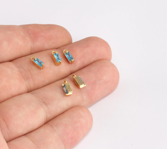 3x8,5mm 24k Shiny Gold Drop Beads, Cz Blue Stone Charms, SLM252