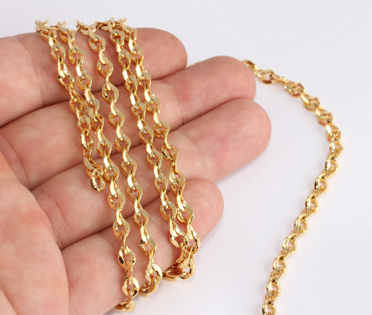 5x6,5mm 24k Shiny Gold Curb Chain, Soldered Chains, CHK107-1