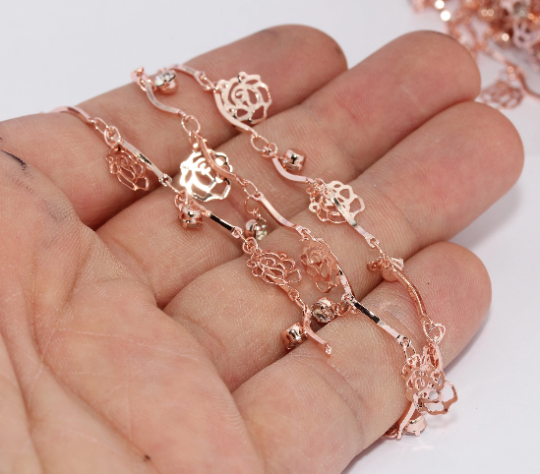 Rose Gold Leaf Chains, Leaf Bead Chains, Brass Leaf Chain, BXB164-1