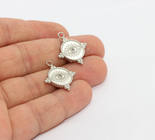 Rhodium Plated Evil Eye Pendant